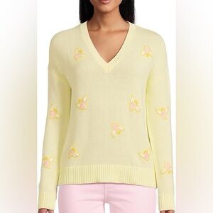 Lilly Pulitzer Bee Embroidered V-Neck Knit Sweater Yellow | Size S